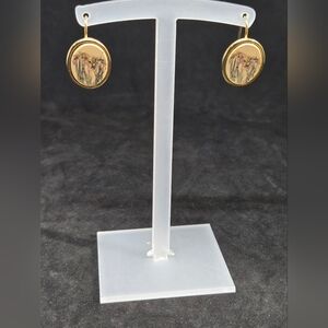 Barlow Lily Iris Flower Oval Gold Tone Earrings